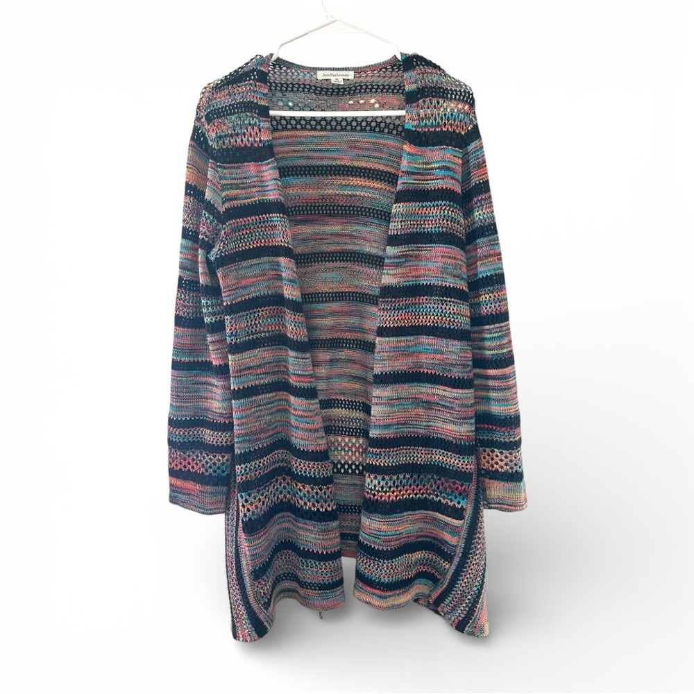 Y2K Era JohnPaulRichard Vibrant Knit Rainbow Striped Cardigan Size Medium